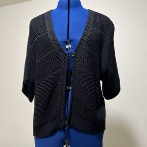 NWT Cardigan Sweater Top Button Black Knit Openwork XL Cropped Croft & Barrow